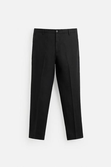 REGULAR FIT 100% LINEN TROUSERS - Black by Zara