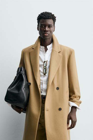 WOOL BLEND DOUBLE-BREASTED COAT - camel by Zara