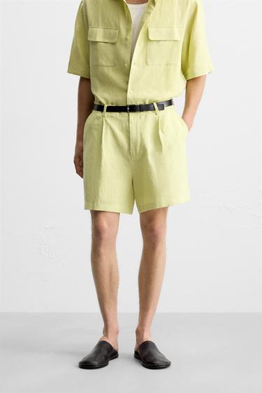 100% LINEN BERMUDA SHORTS - Lime by Zara