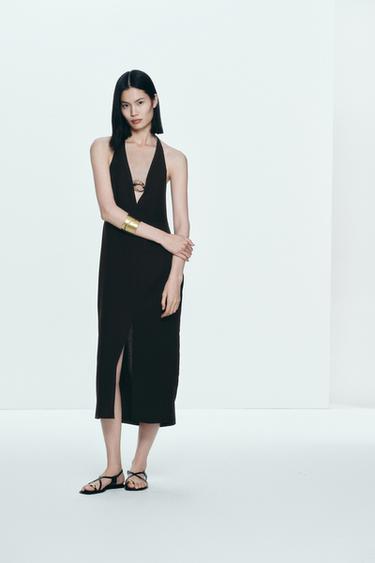 MIDI DRESS WITH GOLD APPLIQUÉ - Black by Zara