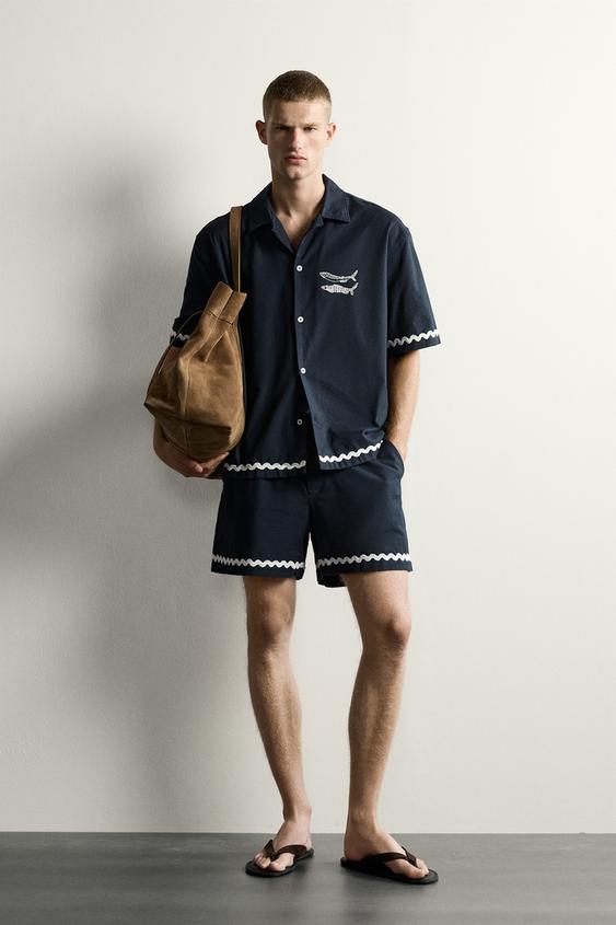 FISH EMBROIDERY SHORT BERMUDA SHORTS - Navy blue by Zara - Image 0