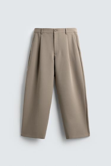 RELAXED FIT PLEATED TROUSERS - Light tan by Zara