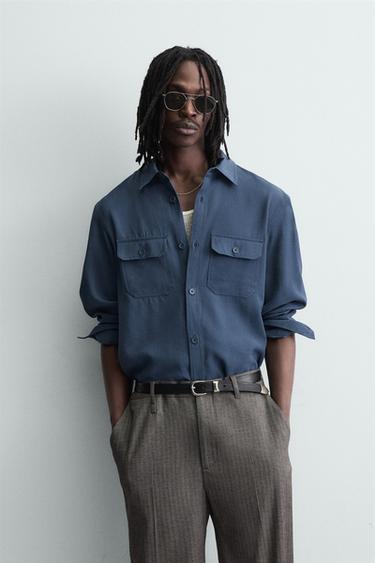 FLOWING SHIRT WITH POCKETS - Blue by Zara