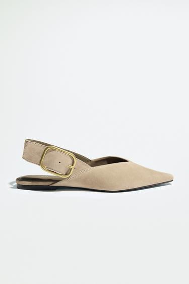 SPLIT SUEDE SLINGBACK SHOES WITH BUCKLE - Beige by Zara