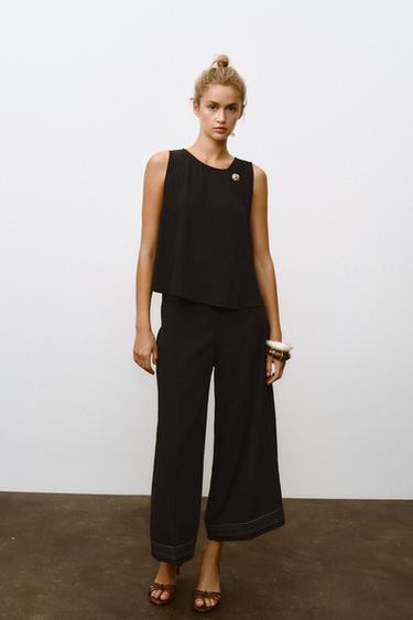 PLEATED HEM CULOTTE TROUSERS - Black by Zara - Image 0