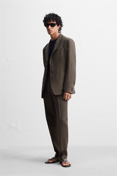 100% LINEN SUIT BLAZER - Brown by Zara - Image 0