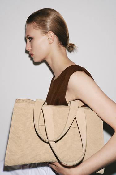 BRAIDED SUEDE SHOPPER BAG - SAND/BROWN by Zara