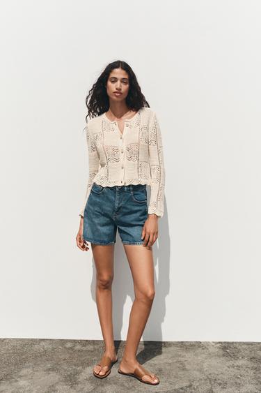 Z1975 MOM-FIT HIGH-WAIST SHORTS - Blue / Green by Zara