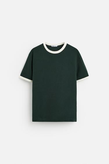 BASIC CONTRAST RIB T-SHIRT - Dark green by Zara