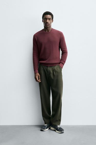 REGULAR FIT TEXTURED SWEATER - Burgundy by Zara - Image 0