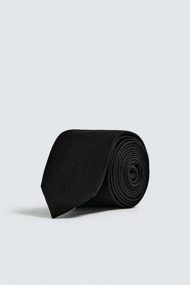 SLIM 100% SILK TIE - Black by Zara