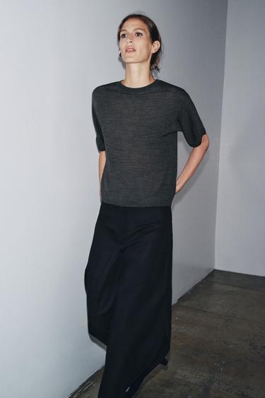 WOOL KNIT SHORT SLEEVE TOP - Grey marl by Zara - Image 0