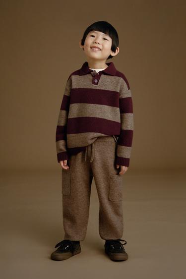 KNIT JOGGING TROUSERS - bordeaux/ecru by Zara