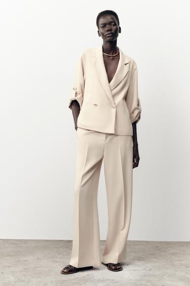 DOUBLE-BREASTED BLAZER WITH ROLLED-UP SLEEVES - Sand by Zara - Image 0