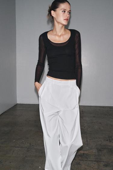 SEMI-SHEER COMBINED T-SHIRT - Black by Zara
