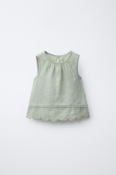 100% LINEN TOP - Greenish by Zara