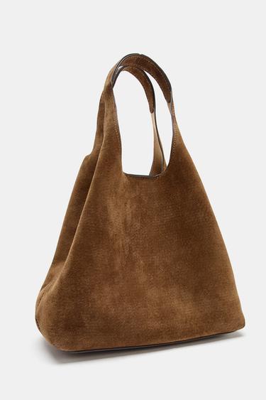 LEATHER MINI TOTE BAG - Brown by Zara