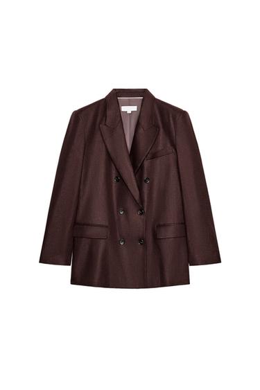 DOUBLE-BREASTED 100% LINEN BLAZER WITH SHOULDER PADS - Brown by Zara