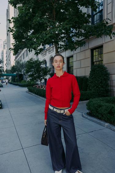 CARDIGAN WITH PETER PAN COLLAR - Red by Zara - Image 0