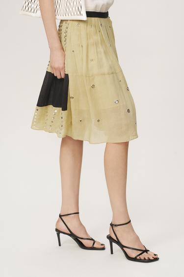 LINEN BLEND BEADED SKIRT - THE ITEM - Ecru / Black by Zara