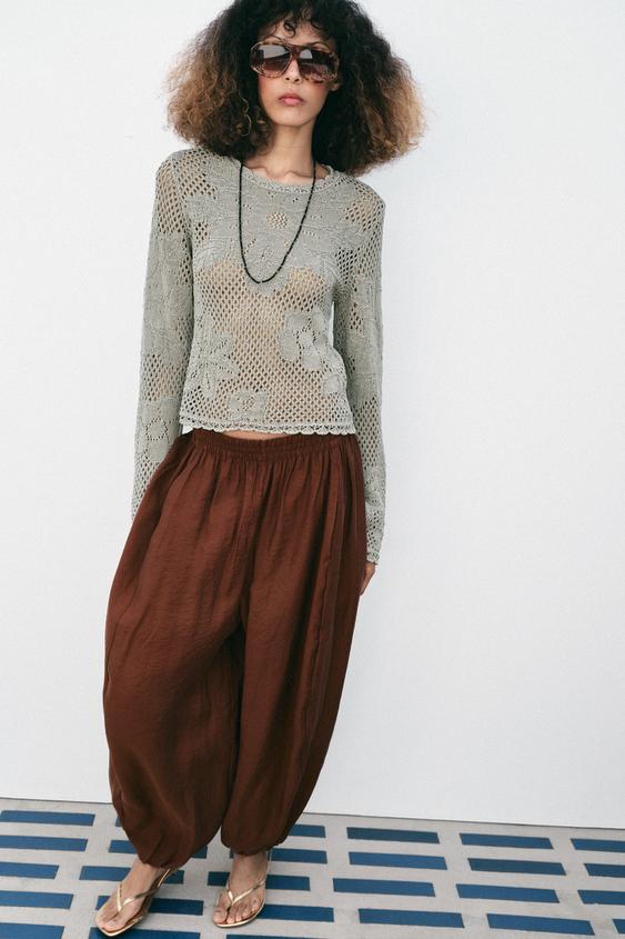 POINTELLE KNIT JUMPER - Pearl grey by Zara - Image 0