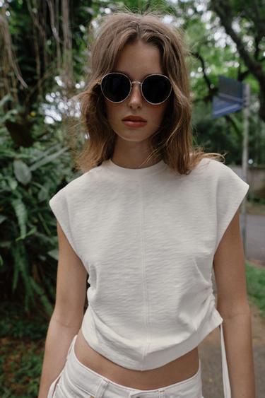 RUSTIC GATHERED T-SHIRT - White by Zara