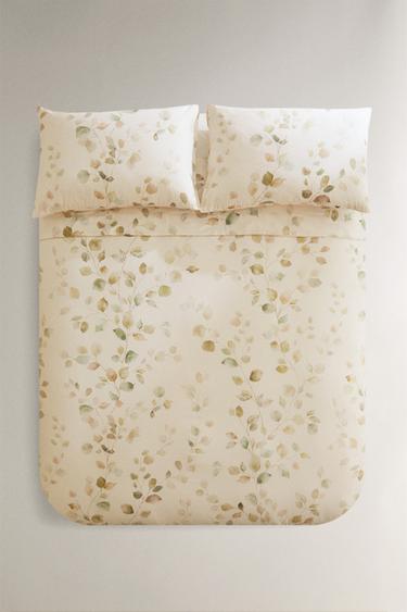 SATEEN DUVET COVER WITH LEAF PRINT - Ecru by Zara
