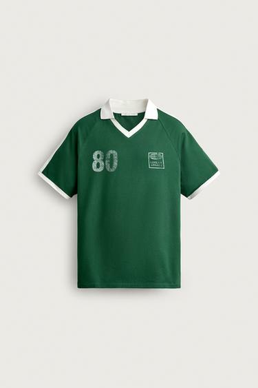RETRO FOOTBALL CONTRAST POLO SHIRT - Green by Zara