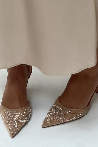 SLINGBACK SHOES WITH EMBROIDERED MESH - Brown by Zara - Image 0