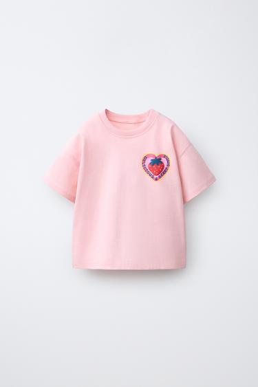 STICKER PRINT T-SHIRT - Light pink by Zara