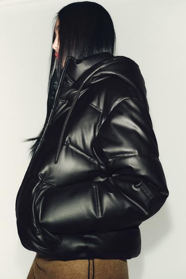 WATER-REPELLENT WINDPROOF QUILTED FAUX LEATHER ANORAK - Black by Zara