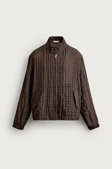 CHECKED CROPPED FIT JACKET - Chocolate by Zara