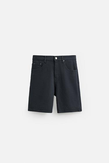 REGULAR FIT DENIM BERMUDA SHORTS - Navy blue by Zara