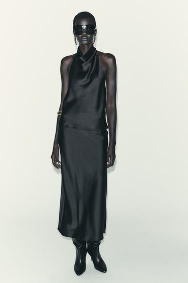 SATIN HALTER TOP - Black by Zara