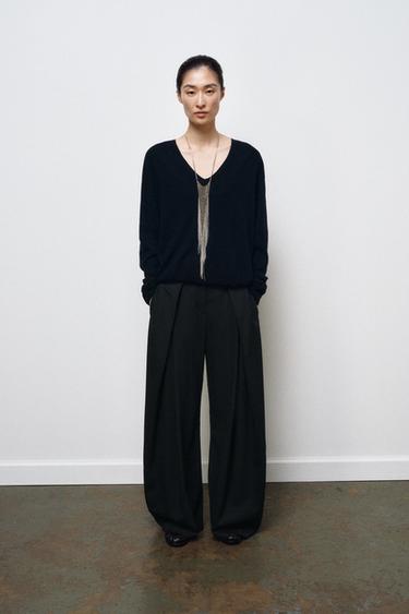 ZW COLLECTION WIDE-LEG TROUSERS WITH DARTS - Dark navy by Zara