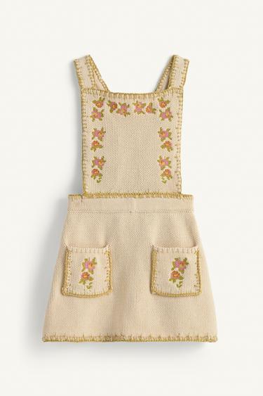 LIMITED EDITION CROSS-STITCH FLORAL EMBROIDERED KNIT PINAFORE DRESS - White by Zara