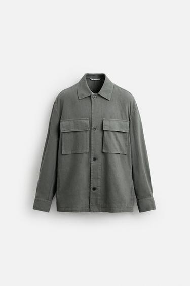 LINEN-COTTON POCKET JACKET - Grey by Zara