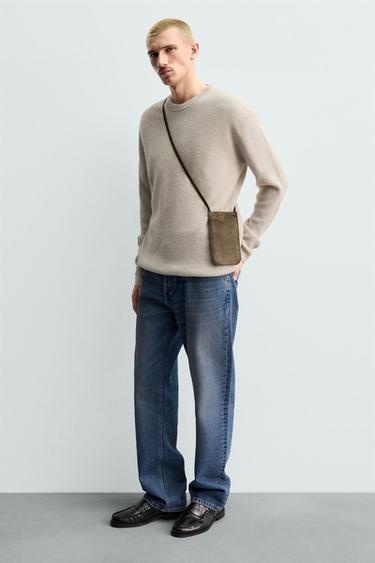 LEATHER CROSSBODY BAG - Khaki Green by Zara - Image 0