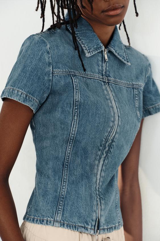 TRF DENIM ZIP SHIRT - Navy blue by Zara - Image 0