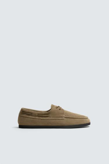 LEATHER DECK SHOES - Taupe Grey by Zara