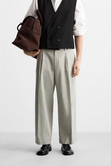 TEXTURED LINEN SUIT TROUSERS - Ecru / Black by Zara