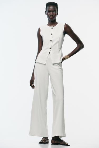 WIDE TWILL TROUSERS - Oyster-white by Zara