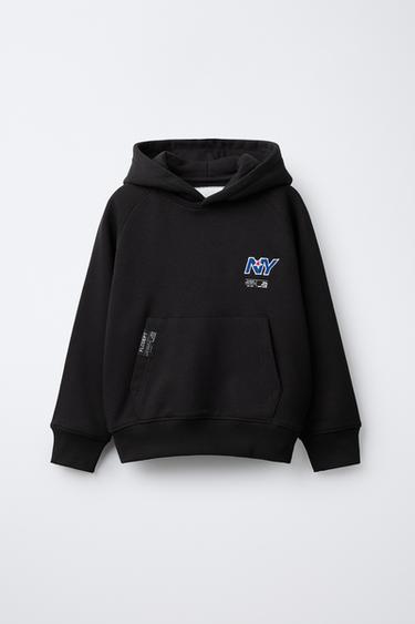 EMBROIDERED POCKET HOODIE - Dark anthracite by Zara