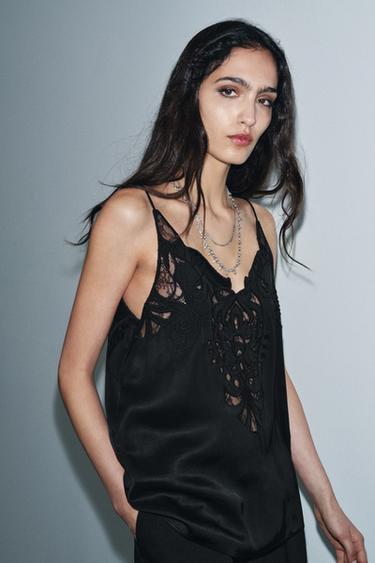 ZW COLLECTION LACE TOP - Black by Zara
