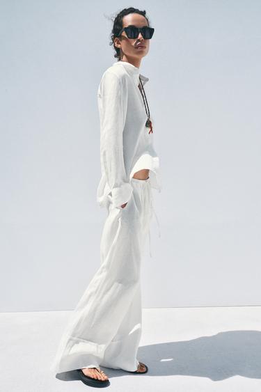 ZW COLLECTION 100% LINEN SHIRT - White by Zara