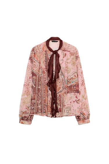PRINTED BLOUSE WITH BOW - Multicoloured by Zara