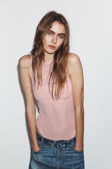 COMBINED TULLE BODYSUIT - Pastel pink by Zara