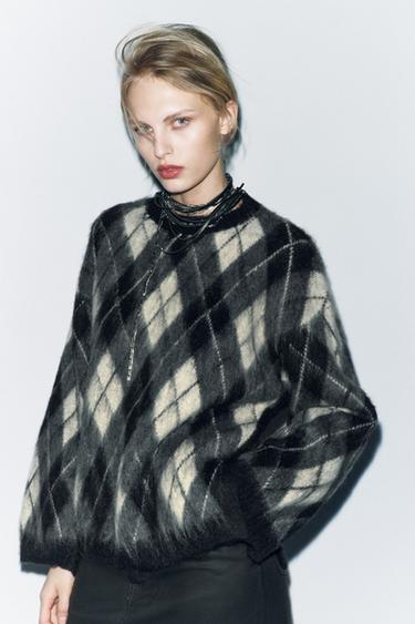 DIAMOND PATTERN KNIT SWEATER - Grey by Zara