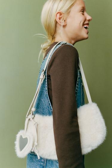 FAUX SHEARLING SHOULDER BAG WITH CHARM - Ecru White by Zara