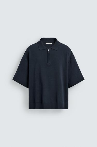 KNITTED ZIP-UP POLO SHIRT - Dark navy by Zara